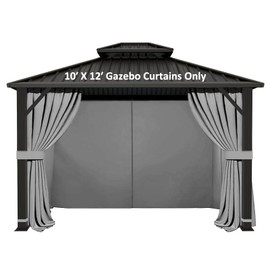 Gazebo Universal Replacement Privacy Curtain - Hugline 10' x 12' Outdoor Waterproof 4-Panels Gazebo Side Wall with Zipper (Curtain Only, Gray)