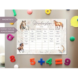 Horse timetable magnetic wipe clean for fridge and whiteboard, boho pony weekly planner girls gift for school enrolment (magnetic timetable including pen)
