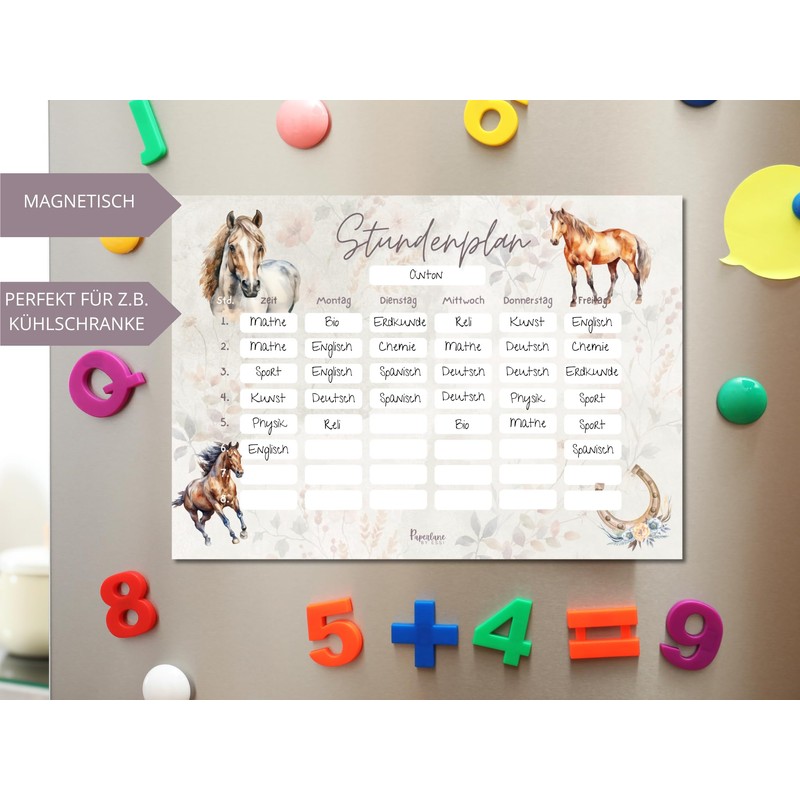 Horse timetable magnetic wipe clean for fridge and whiteboard, boho