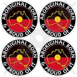 Australia Aboriginal Born & Proud 2" (50mm) Vinyl Bumper-Helmet Stickers, Decals x4