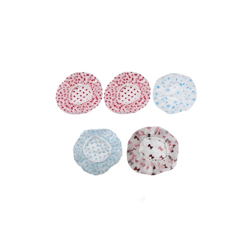 Gorro de Ducha Impermeable 5Pzs, Gorra de Baño Mujer Elástico,
