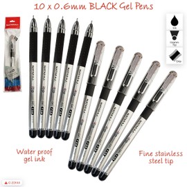 Nataraj itip Gel Pens, BLACK, Fine Point (0.6mm), Pack of 10, Rollerball Gel Ink Pens, Quick Dry, Waterproof Gel Ink, Ideal for School Office Home Use