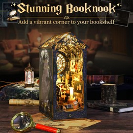 GORWARE DIY Miniature Book Nook Kit,3D Wooden Puzzle Bookends with Sensor Led Light,Creative Doll House Bookends Shelf,DIY Miniature Booknook Kit for Teens and Adults(Detective Art)
