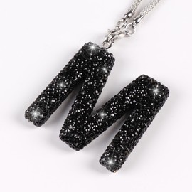 ToBeQueen Black Bling Car Mirror Hanging Accessories, Diamond Crystal Rhinestone Letter M Hanging Ornament, Cute Lucky Bling Black Car Charm for Women (Red,M)