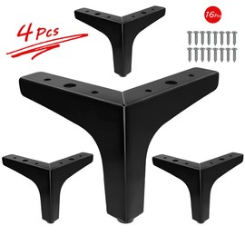 Cjueiom 13cm / 5 Inch Furniture Legs, Black Metal Triangle Feet for Sofa, Couch, Table, Cabinet, Ottoman, Modern Replacement Legs, 4Pcs