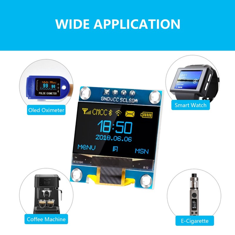 QIQIAZI 0.96 Inch OLED Display I2C Module, 5 Pieces I2C