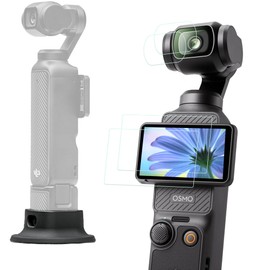 PCTC Osmo Pocket 3 Silicone Non-Slip Desktop Mount+ 4Packs Tempered Glass Screen Lens Protector,Accessories Kit Only for Osmo Pocket 3(Black)