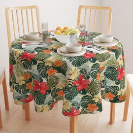 Fabric Textile Products Round Tablecloth, 100% Milliken Polyester, Machine Washable, 60" Round, Hibiscus Garden