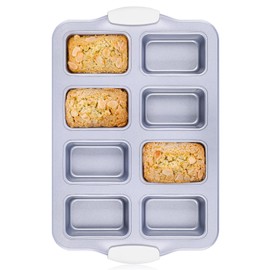 SJ Mini Loaf Pan with Heat-Resistant Handles, 1 Pack Healthy Non-stick Bread Pan for Baking 8-Cavity, PFOA & PFAS-Free Tiny Banana Bread Pan Set, Dishwasher Safe Brownie Pan-Silver