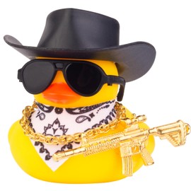 Mwmoeen Duck for Car Dashboard Decorations, Yellow Rubber Duck, Car Ornaments with Cowboy Hat, Sunglasses, Golden Chains, Neckerchief and Cool Prop for Car, Office, Room Decoration