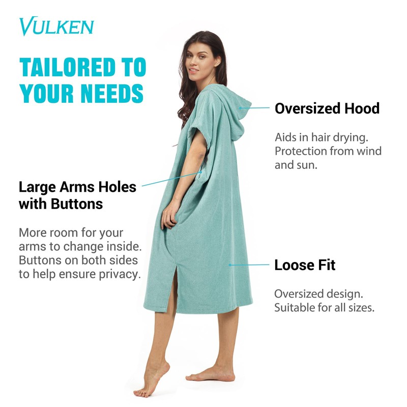 Vulken Thick Hooded Beach Towel Changing Robe, Surf Poncho for
