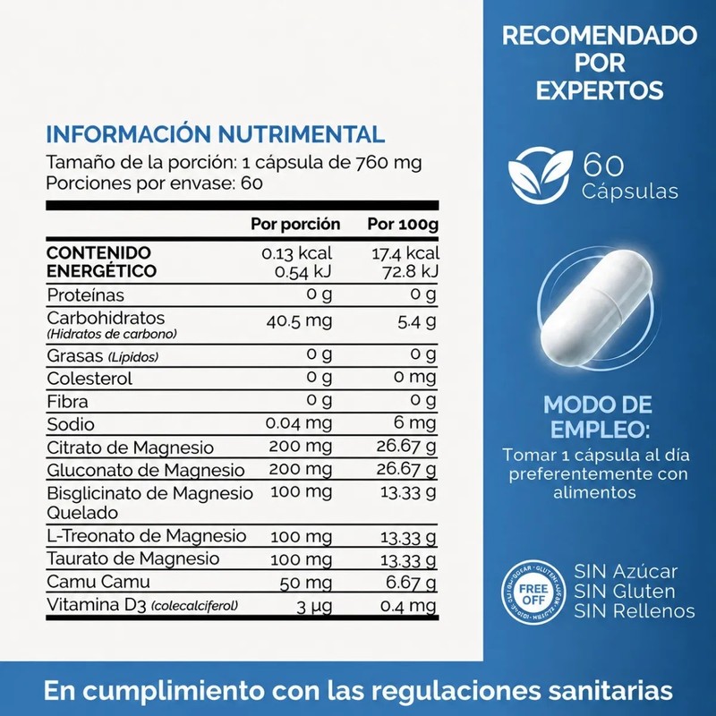 5 Magnesios Con Camu Camu Y Vitamina D3, 60 Capsulas
