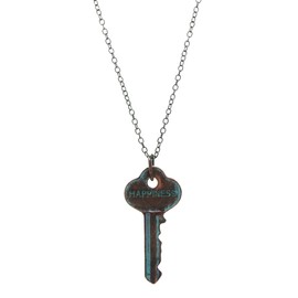 Elosee Inspirational Message Key Pendant Necklace 21" (Happiness - Patina)