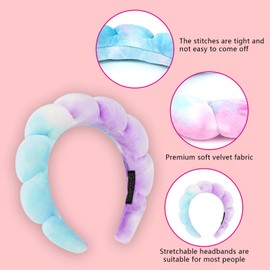Semato Spa Headband and Wristband Set Skin Care Headband Fluffy Bow Face Wash Headband Hair Accessories Bubble Sponge Spa Headband for Women and Girls (tie dye-purple)