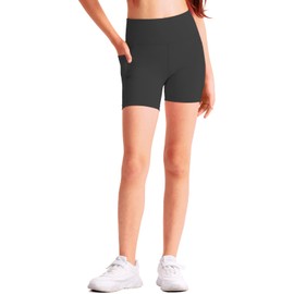 SKIDREAM Girls Athletic Biker Shorts 4'' with Pockets, High Waisted Summer Outfit Shorts for Kids Clothes Black