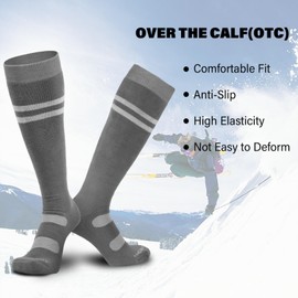 Findway Ski Socks for Men and Women, Snowboard Socks, Knee High, Thick Thermal Socks for Cold Weather, Breathable, Quick Drying, 2 Pairs Pack, 2 packs white and grey