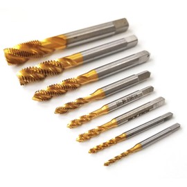 cSeao Metric Thread Tapping Tool M2/M2.5/M3/M4/M5/M6/M8/M10 Machine Screw Tap Set Titanium Spiral Flute Drill Taps, 9 Pieces