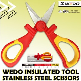 WEDO VDE 1000V Insulated Scissors, Electricians Safety Scissors, Wire Cutters, Rust-resistant, IEC 60900