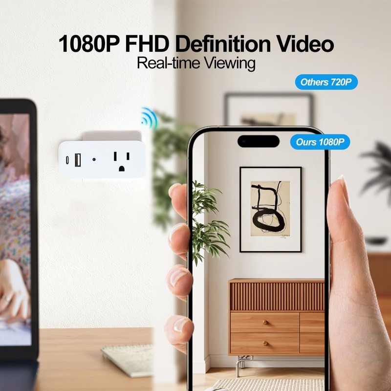 ULar 1080P WiFi Wall Outlet Camera with 32 GB Card