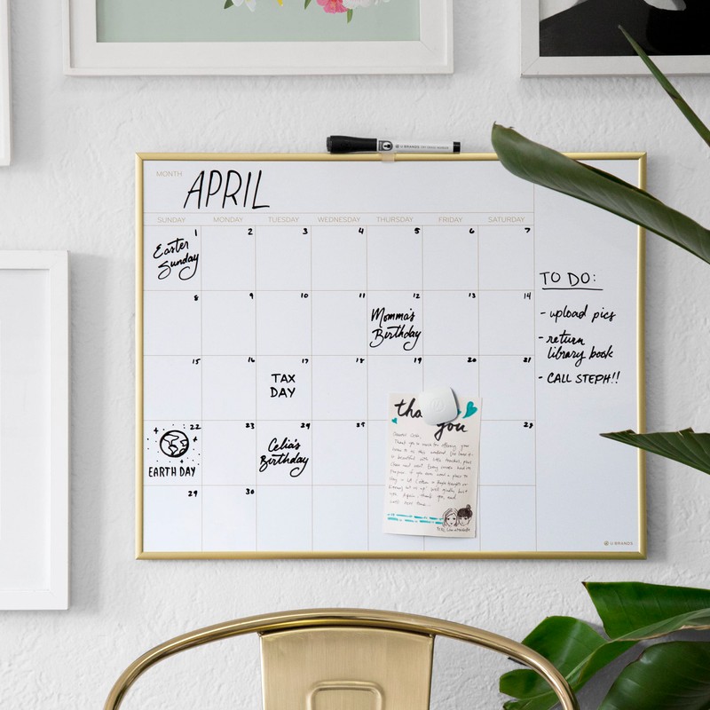 U Brands Magnetic Dry Erase Calendar Whiteboard for Wall, 20"x16",