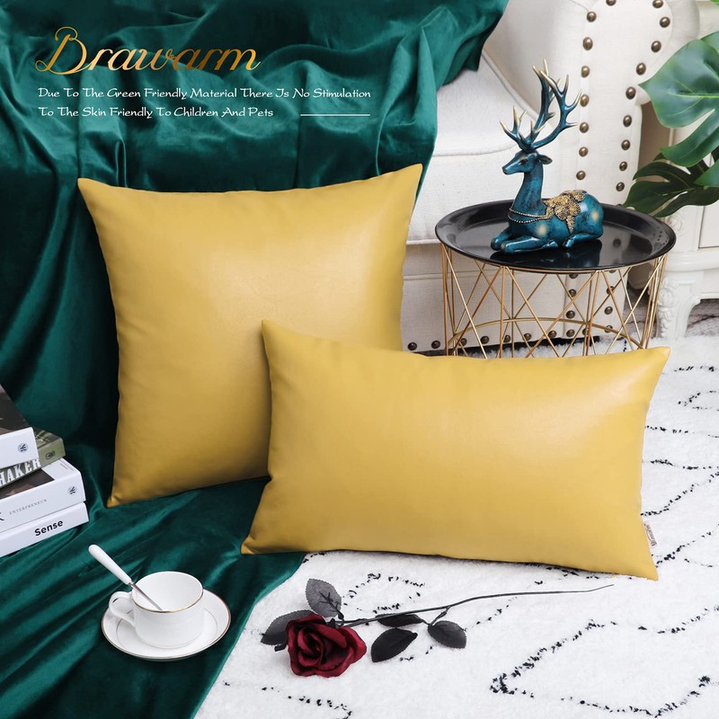 BRAWARM Faux Leather Throw Pillow Covers 20 X 20 Inches