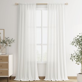Aersas Off White Linen Curtains 108 Inch Length 2 Panels Set for Bedroom Dinging Room Semi Sheer Soft Drapery Boho Farmhouse Neutral Window Curtains 108 Inches Long Rod Pocket 52x108