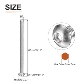 DTGN 10pcs M5-0.8x80mm Button Head Socket Cap Bolts for Machinery 304 Stainless Steel 18/8 Full Thread Fasteners