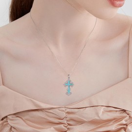 KNTTZZI Turquoise Cross Necklace 925 Sterling Silver Turquoise Cross Pendant Western Necklace Turquoise Jewelry Gifts for Women Men