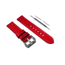 NICKSTON Red Brushed Genuine Leather Band Compatible with Garmin Venu, Venu Sq and Venu Sq Music Luxury Strap Bracelet Pins Tool B20 (3. Black Color Smooth Buckle)