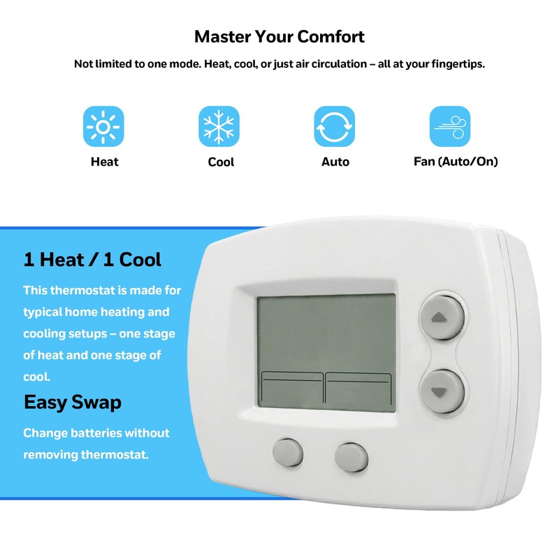 TH5110 Non-Programmable Thermostat for Home Heating and Cooling, White with