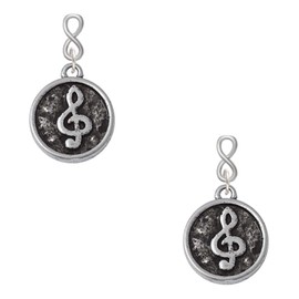 Delight Jewelry Silvertone Antiqued Round Seal - Clef Silvertone Infinity Post Earrings