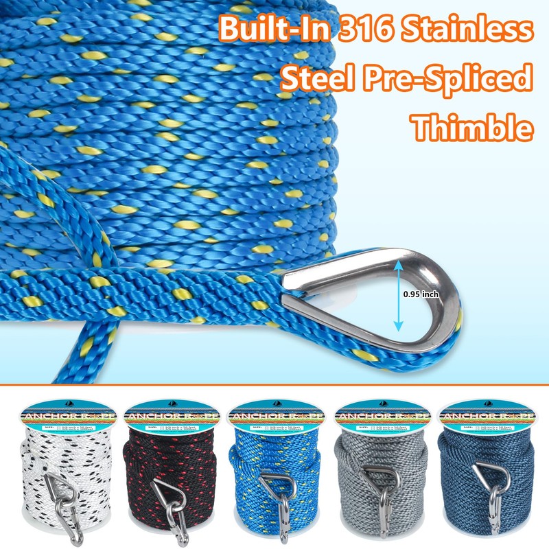 3/8 Inch 50 FT Anchor Rope, Boat Anchor Rope Solid