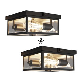 Craftersmark Outdoor Ceiling Light with Motion Sensor, Flush Mount Porch Light, Exterior Light Fixture with Clear Glass, Dusk to Dawn 2-Light Fixture for Patio,Porch (8.5in 2Pack)