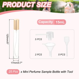 uxcell 15ml Glass Mini Perfume Bottles, 25Pcs Fine Mist Bottle Refillable Empty Mini Spray Bottles with Aluminized Nozzle for Perfume, Travel Liquid, Essential Oil(Clear/Gold)