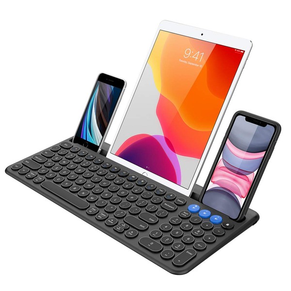 Arteck Universal Bluetooth Keyboard Multi-Device Built-in Cellphone Cradle Wireless Keyboard for Windows, iOS, Android, Computer Desktop Laptop Surface Tablet Smartphone Built-in Rechargeable Battery