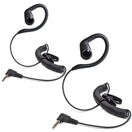 HYSHIKRA 3.5mm Listen Only Headset, Surveillance Earpiece Adjustable G-Shape Earhook with Coiled Cable for Walkie Talkies Ham Transceiver, Radio Speaker Mic Jacks (Pack of 2)
