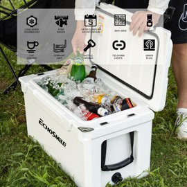 EchoSmile 25/30/35/40 Quart Rotomolded Cooler, 5 Days Protale Ice Cooler, Ice Chest Suit for BBQ, Camping, Pincnic, and Other Outdoor Activities