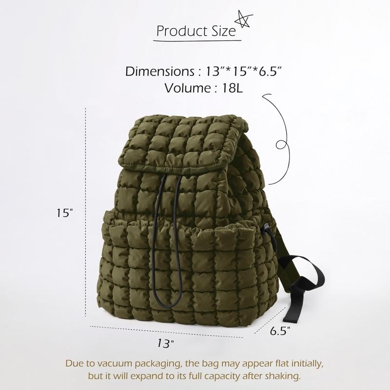 ODODOS Quilted Backpack for Women Lightweight Puffer Hiker Pack Drawstring