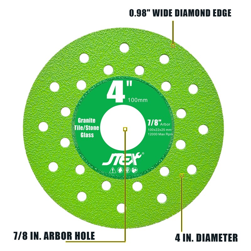 JTEX 4 Inch Diamond Angle Grinder Cutting Disc, 7/8" Arbor,