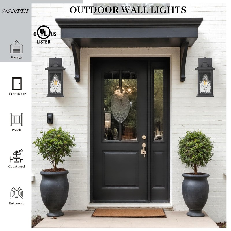 NAXTTII Exterior Lighting Fixtures Black Outdoor Porch Lights Wall Mount