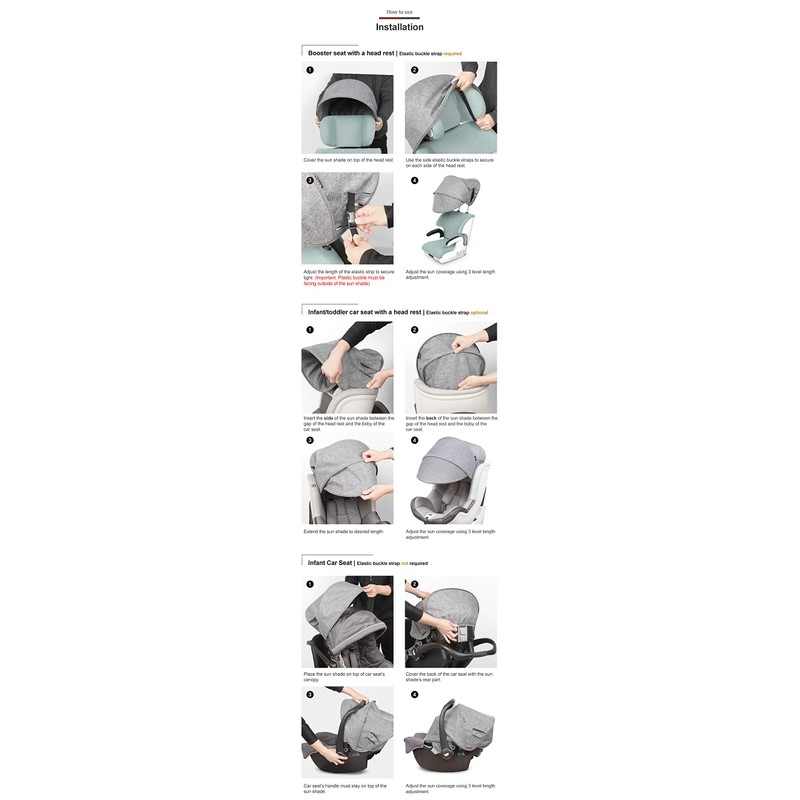 Manito Sun Shade Extender/Auxiliary Canopy for Car Seat (Black Grey)