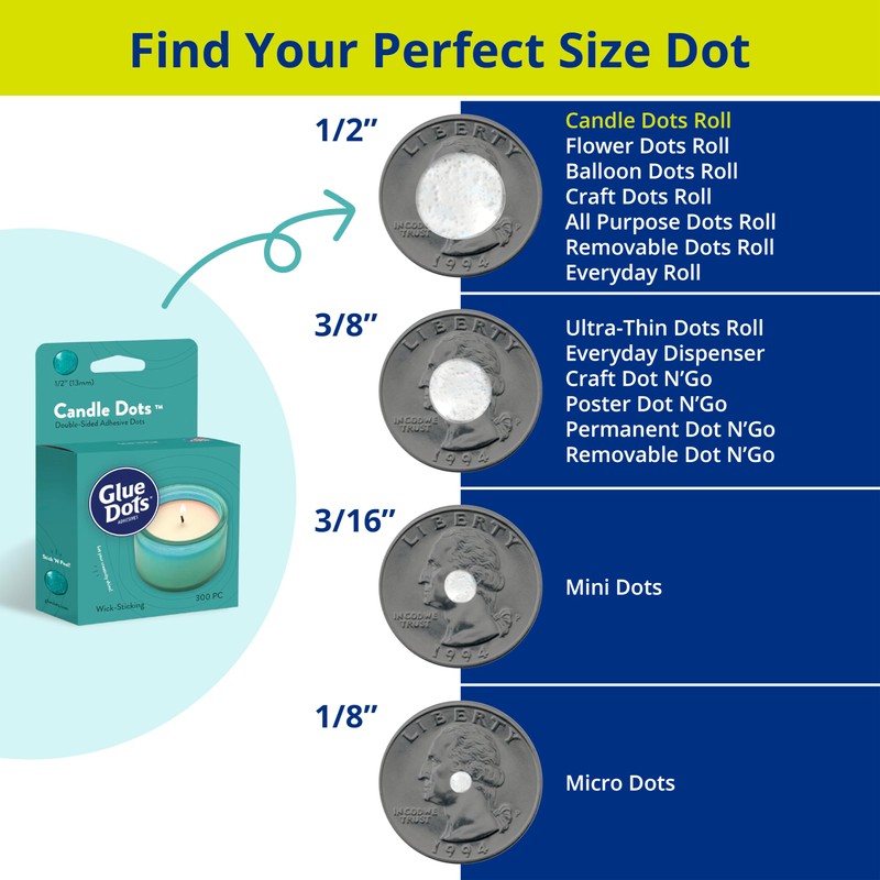 Glue Dots, Candle Dots, Double-Sided, Permanent, 1/2", 3-Pack, 900 Total