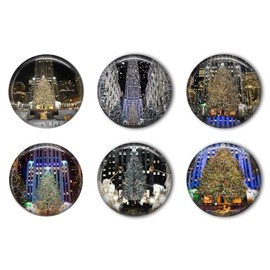Rockefeller Center Christmas Tree - Christmas in New York Refrigerator Magnet Set of 6 Large 1.25" Round Magnets