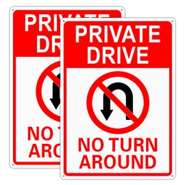 AUYKTE 2 Pack Private Drive No Turn Around Sign, 14x 10 inches .04" Rust Free Aluminum Reflective Sign, UV Protected, Weatherproof, Easy Mounting, Outdoor Use