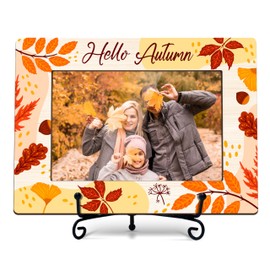 HandEasy Hello Fall Picture Frame 4×6, Maple Leaves Theme Decorations for Home Office, Thanksgiving Photo Frame Gift for Kids Adults - XK09