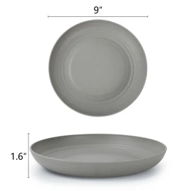 Homienly Deep Dinner Plates Set of 8 Alternative for Plastic Plates Microwave and Dishwasher Safe Wheat Straw Plates for Kitchen Unbreakable and Lightweight Round Plate Set (Grey,9 inch)