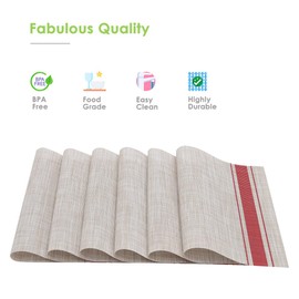 Lucas Forest Kitchen Placemat Set 6, Vinyl Table Protector Dining Dish Desk Mat Heat Resistant Wipeable Square Plastic Patio Pad 18x12 Inch (6Pcs, Red)