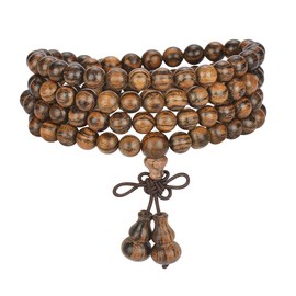 JIIUZUO Mala Beads Bracelet Necklace for Men Women 108 6mm Natural Wood Beads Elastic Cord (Gourd-Tiger Wood)