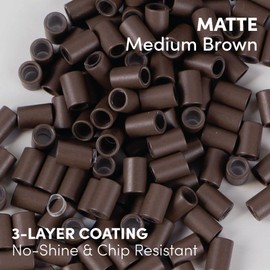 Matte Protubes by The Hair Shop, For I-Tip Hair Extension Silicone-Lined Micro Beads, Microlink, Rings, & Hand-tied Weft Methods, 3.4mm x 5.0mm (Matte Medium Brown)