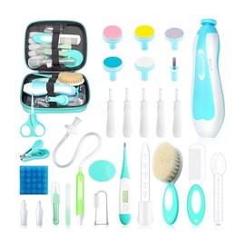 Baby Healthcare and Grooming Kit, 28 in 1 Portable Baby Essentials Kit Electric Nail Trimmer Set with Gas Relief Hair Brush Comb Nasal Aspirator for N